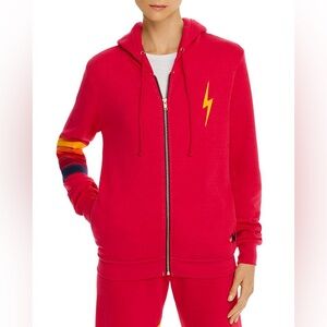Aviator Nation Bolt Appliqué Zip Hoodie in Red Size M